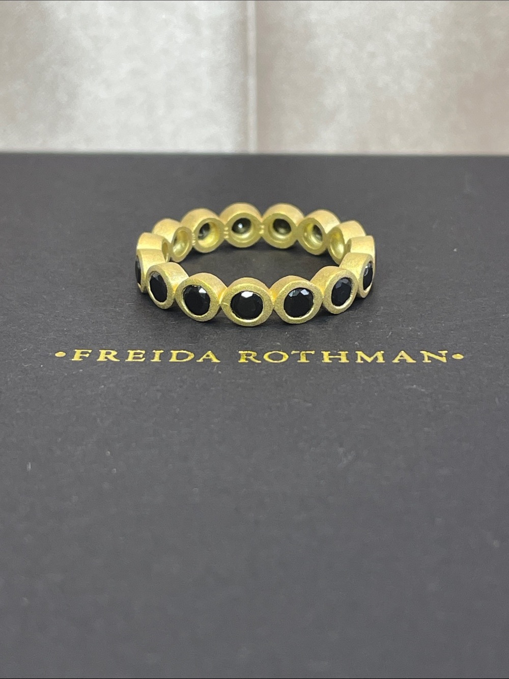 Freida Rothman Gold & Black Bezel Eternity Ring Size 10 - NWT $175 MSRP